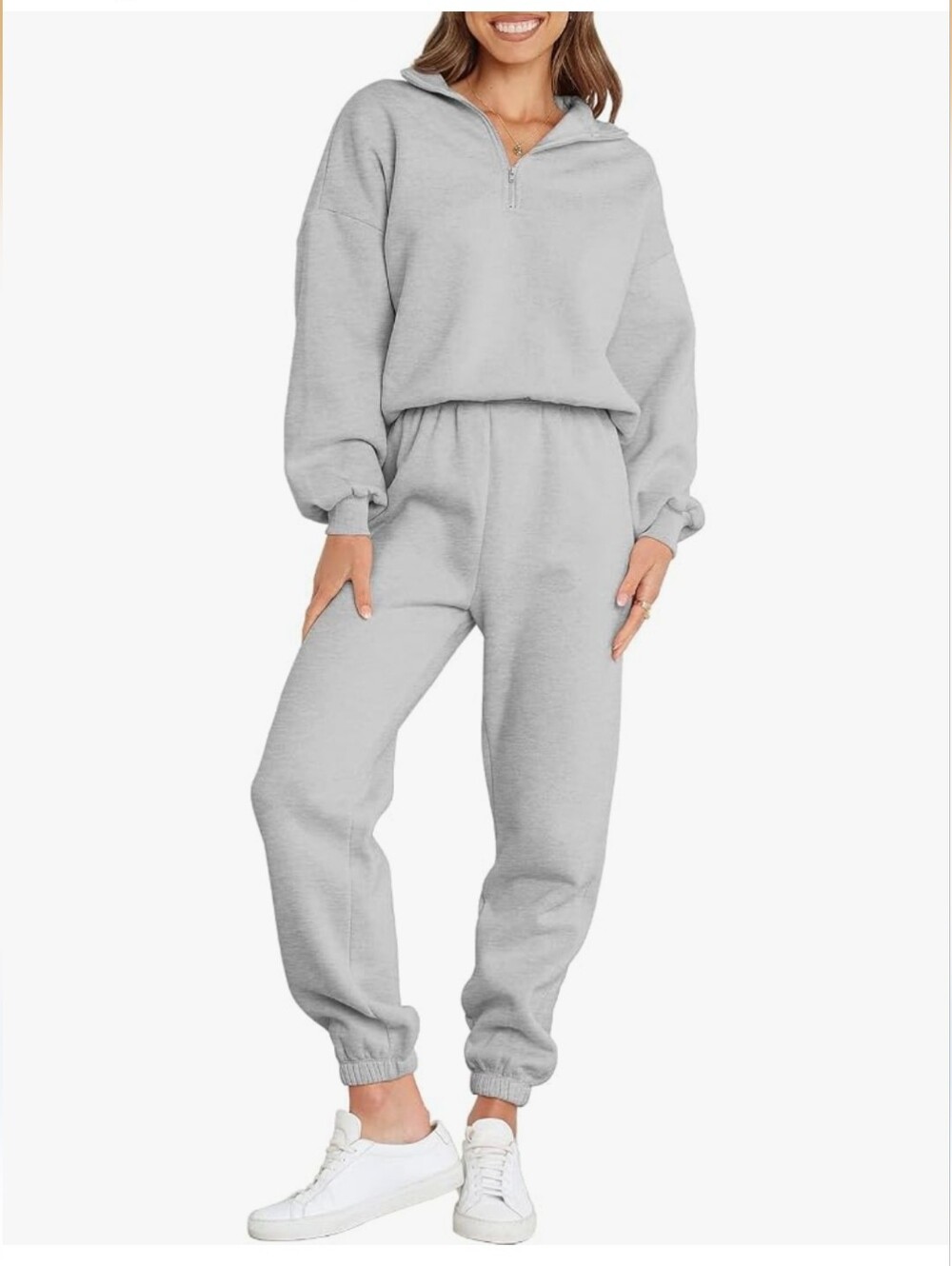 Women 2 Piece Outfits Sweatsuit Oversized Half Zip Sweatshirt Jogger Sweatpants